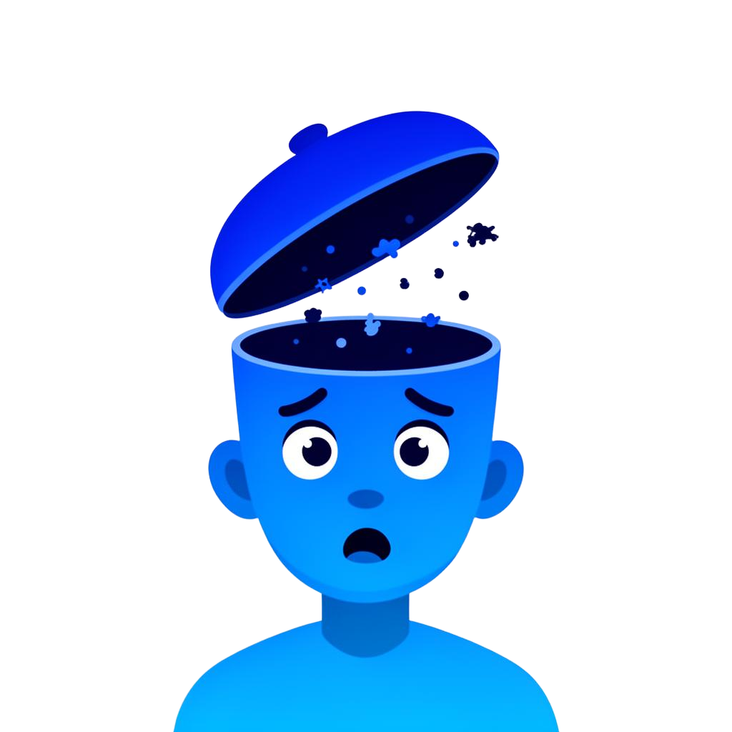 Personagem azul com a cabeça aberta